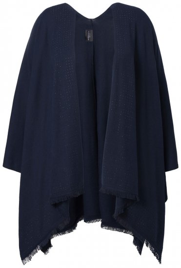 Ulla Popken 841117 Oversize-Strickponcho mit Strasssteinen Dunkelblau - Ponchos & Capes - 