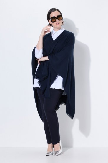 Ulla Popken 841117 Oversize-Strickponcho mit Strasssteinen Dunkelblau - Ponchos & Capes - 