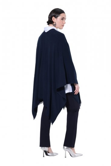 Ulla Popken 841117 Oversize-Strickponcho mit Strasssteinen Dunkelblau - Ponchos & Capes - 