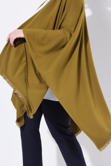 Ulla Popken 841117 Oversize-Strickponcho mit Strasssteinen Oliv - Ponchos & Capes - 