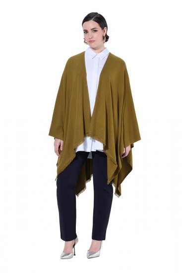 Ulla Popken 841117 Oversize-Strickponcho mit Strasssteinen Oliv - Ponchos & Capes - 