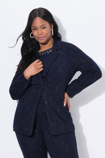 Ulla Popken 841163 Jerseyblazer aus Jacquard Dunkelblau - Blazer - Blazer in großen Größen für Damen