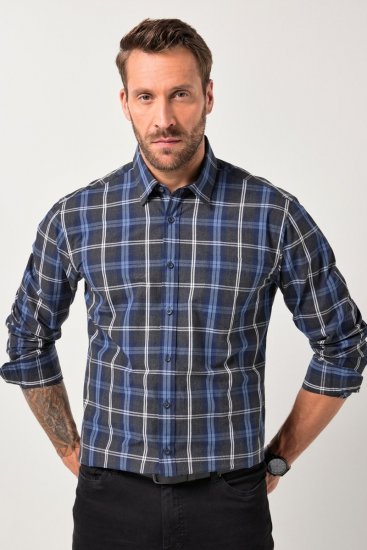 JP1880 Checked Shirt Long Sleeve Kent Collar Anthracite - Herrenhemden - Herrenhemden in großen Größen