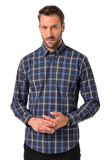 JP1880 Checked Shirt Long Sleeve Kent Collar Anthracite - Herrenhemden - Herrenhemden in großen Größen