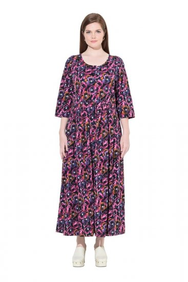 Ulla Popken 841219 Geblümtes Maxikleid Dunkellila - Maxikleider - Maxikleider in großen Größen