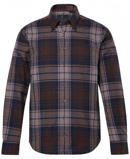 JP1880 Shirt Flannel Long Sleeve Dark Brown - Herrenhemden - Herrenhemden in großen Größen