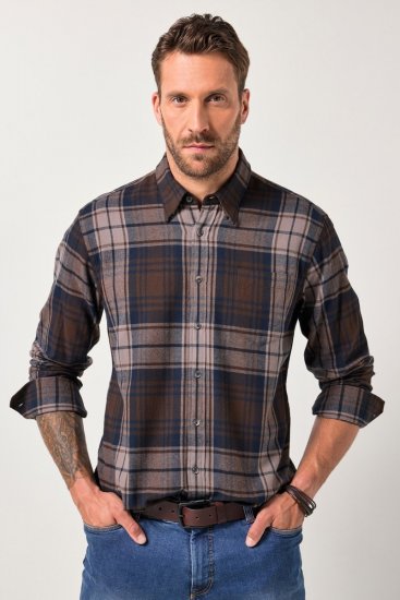JP1880 Shirt Flannel Long Sleeve Dark Brown - Herrenhemden - Herrenhemden in großen Größen