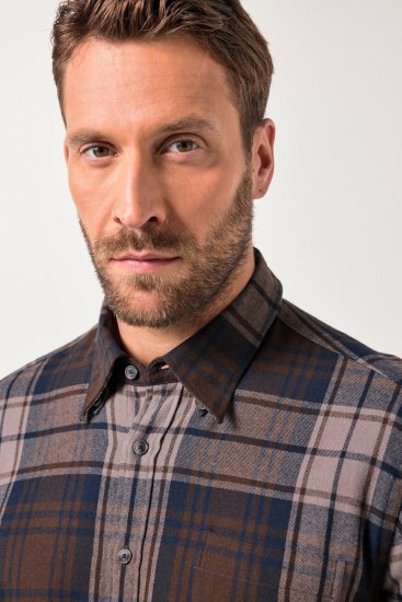JP1880 Shirt Flannel Long Sleeve Dark Brown - Herrenhemden - Herrenhemden in großen Größen