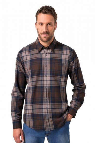 JP1880 Shirt Flannel Long Sleeve Dark Brown - Herrenhemden - Herrenhemden in großen Größen
