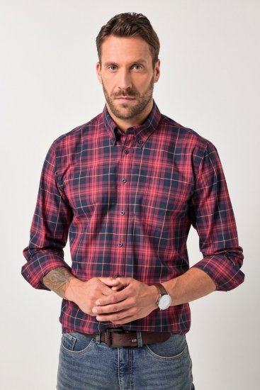 JP1880 Checked Shirt Long Sleeve Red - Herrenhemden - Herrenhemden in großen Größen