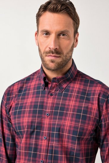 JP1880 Checked Shirt Long Sleeve Red - Herrenhemden - Herrenhemden in großen Größen