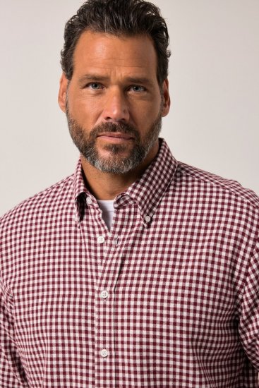 JP1880 Checked Flannel Shirt Long Sleeve Light Red - Herrenhemden - Herrenhemden in großen Größen