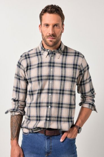 JP1880 Checked Flannel Shirt Long Sleeve Dark Dusty Pink - Herrenhemden - Herrenhemden in großen Größen