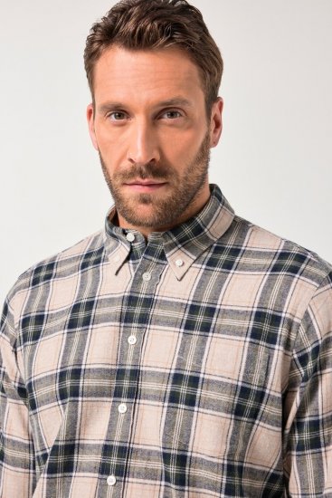 JP1880 Checked Flannel Shirt Long Sleeve Dark Dusty Pink - Herrenhemden - Herrenhemden in großen Größen