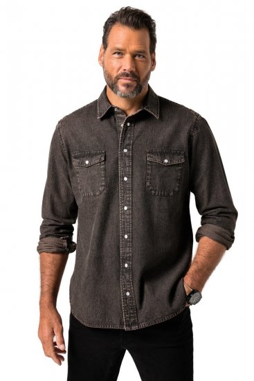 JP1880 Denim Shirt Flexnamic Dark Brown - Herrenhemden - Herrenhemden in großen Größen