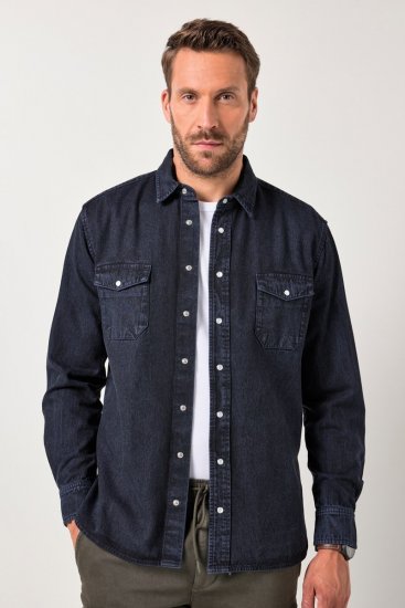 JP1880 Denim Shirt Flexnamic Long Sleeve Navy - Herrenhemden - Herrenhemden in großen Größen