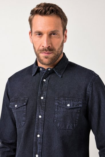 JP1880 Denim Shirt Flexnamic Long Sleeve Navy - Herrenhemden - Herrenhemden in großen Größen