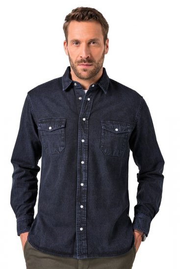 JP1880 Denim Shirt Flexnamic Long Sleeve Navy - Herrenhemden - Herrenhemden in großen Größen