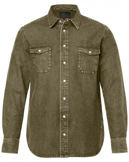 JP1880 Denim Shirt Long Sleeve Olive Green - Herrenhemden - Herrenhemden in großen Größen