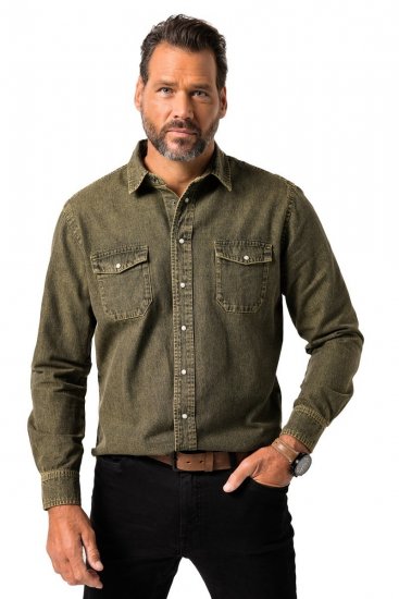 JP1880 Denim Shirt Long Sleeve Olive Green - Herrenhemden - Herrenhemden in großen Größen