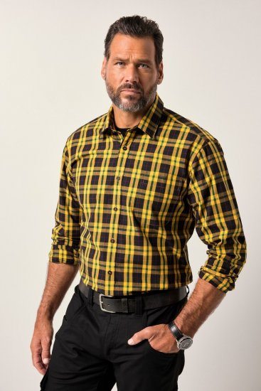 JP1880 Checked Shirt Long Sleeve Kent Collar Curry - Herrenhemden - Herrenhemden in großen Größen