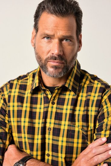JP1880 Checked Shirt Long Sleeve Kent Collar Curry - Herrenhemden - Herrenhemden in großen Größen