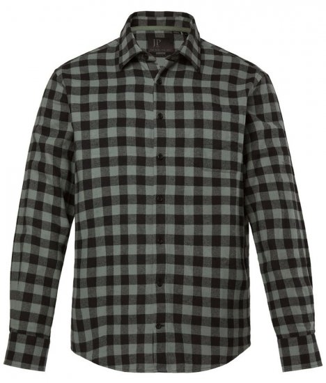 JP1880 Checked Flannel Shirt Long Sleeve Eucalyptus Green - Herrenhemden - Herrenhemden in großen Größen