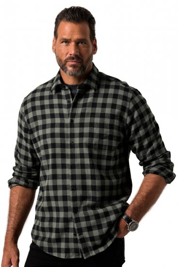 JP1880 Checked Flannel Shirt Long Sleeve Eucalyptus Green - Herrenhemden - Herrenhemden in großen Größen
