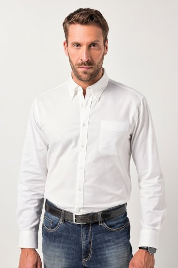 JP1880 Oxford Shirt Flexnamic Long Sleeve Snow White - Herrenhemden - Herrenhemden in großen Größen