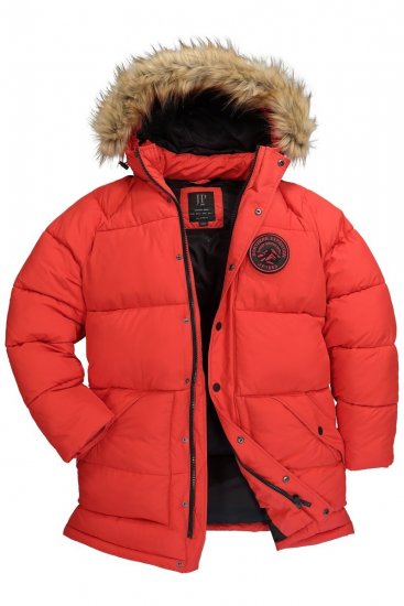 JP1880 Parka Quilted Faux Fur Hood Red - Herren jacken - Herren Jacken in großen Größen