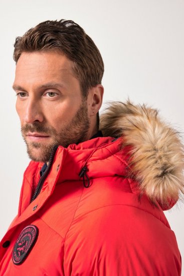 JP1880 Parka Quilted Faux Fur Hood Red - Herren jacken - Herren Jacken in großen Größen