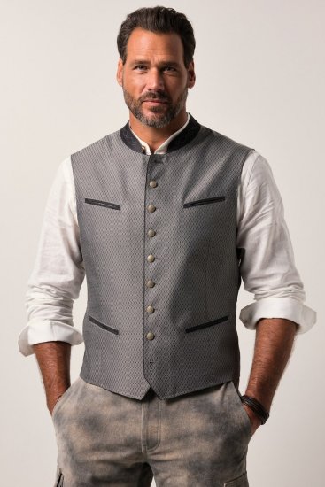 JP1880 Vest Traditional With Embroidery Silver - Trachten & Oktoberfest - Trachten & Oktoberfest in großen Größen