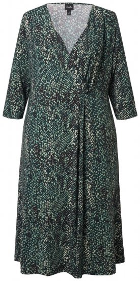 Ulla Popken 841839 Jerseykleid mit Animal-Print und 3/4-Ärmeln Dunkelgrün - Midikleider - Midikleider für Damen in großen Größen