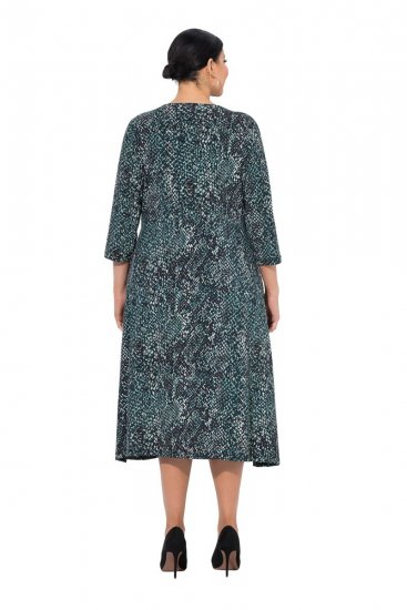 Ulla Popken 841839 Jerseykleid mit Animal-Print und 3/4-Ärmeln Dunkelgrün - Midikleider - Midikleider für Damen in großen Größen