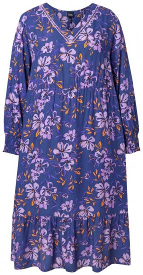 Ulla Popken 841873 Geblümtes Midikleid Dunkelblau - Midikleider - Midikleider für Damen in großen Größen