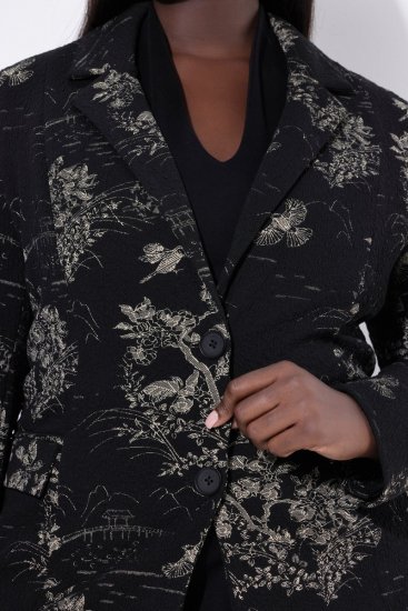 Ulla Popken 841901 Gemusterter Blazer Schwarz - Blazer - Blazer in großen Größen für Damen