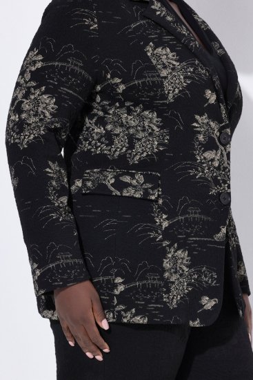 Ulla Popken 841901 Gemusterter Blazer Schwarz - Blazer - Blazer in großen Größen für Damen