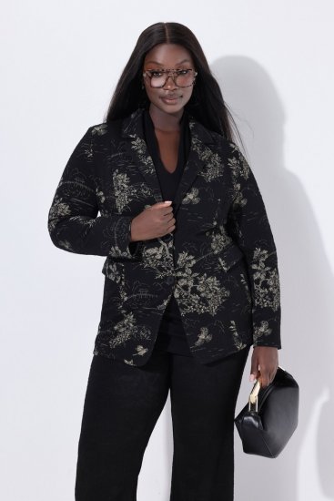 Ulla Popken 841901 Gemusterter Blazer Schwarz - Blazer - Blazer in großen Größen für Damen