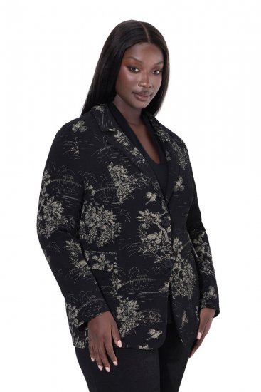 Ulla Popken 841901 Gemusterter Blazer Schwarz - Blazer - Blazer in großen Größen für Damen