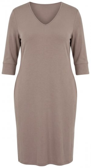 Ulla Popken 841952 Sweatkleid mit V-Ausschnitt Hellbraun - Kleider - Kleider für alle Größen