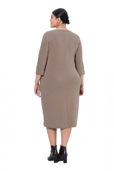 Ulla Popken 841952 Sweatkleid mit V-Ausschnitt Hellbraun - Kleider - Kleider für alle Größen