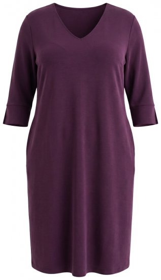 Ulla Popken 841952 Sweatkleid mit 3/4-Ärmeln Pflaume - Midikleider - Midikleider für Damen in großen Größen