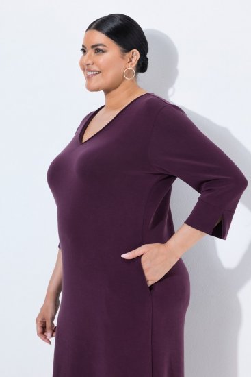 Ulla Popken 841952 Sweatkleid mit 3/4-Ärmeln Pflaume - Midikleider - Midikleider für Damen in großen Größen