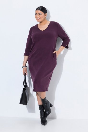 Ulla Popken 841952 Sweatkleid mit 3/4-Ärmeln Pflaume - Midikleider - Midikleider für Damen in großen Größen