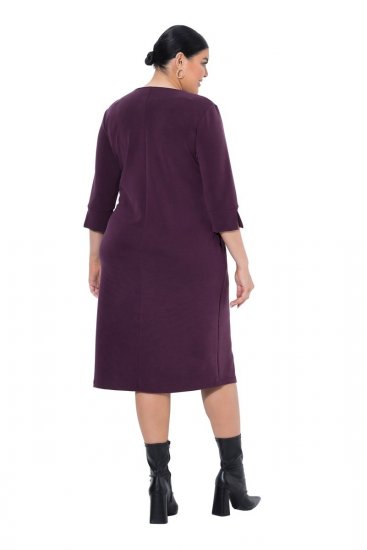 Ulla Popken 841952 Sweatkleid mit 3/4-Ärmeln Pflaume - Midikleider - Midikleider für Damen in großen Größen