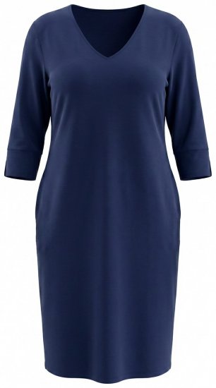 Ulla Popken 841952 Sweatkleid mit V-Ausschnitt Dunkelblau - Kleider - Kleider für alle Größen