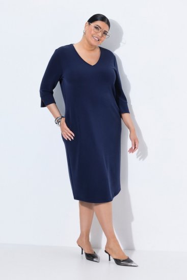 Ulla Popken 841952 Sweatkleid mit V-Ausschnitt Dunkelblau - Kleider - Kleider für alle Größen