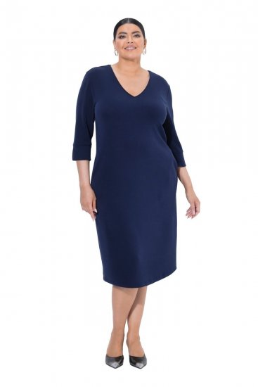 Ulla Popken 841952 Sweatkleid mit V-Ausschnitt Dunkelblau - Kleider - Kleider für alle Größen