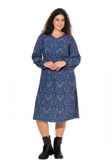 Ulla Popken 842153 Gemustertes Midikleid Petrol - Midikleider - Midikleider für Damen in großen Größen