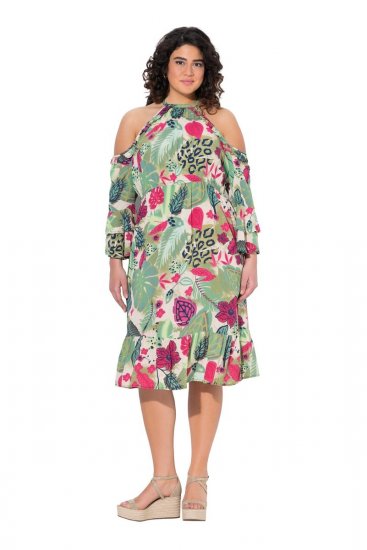 Ulla Popken 842471 Kleid in A-Linie mit 3/4-Ärmeln Champagner - Kleider - Kleider für alle Größen